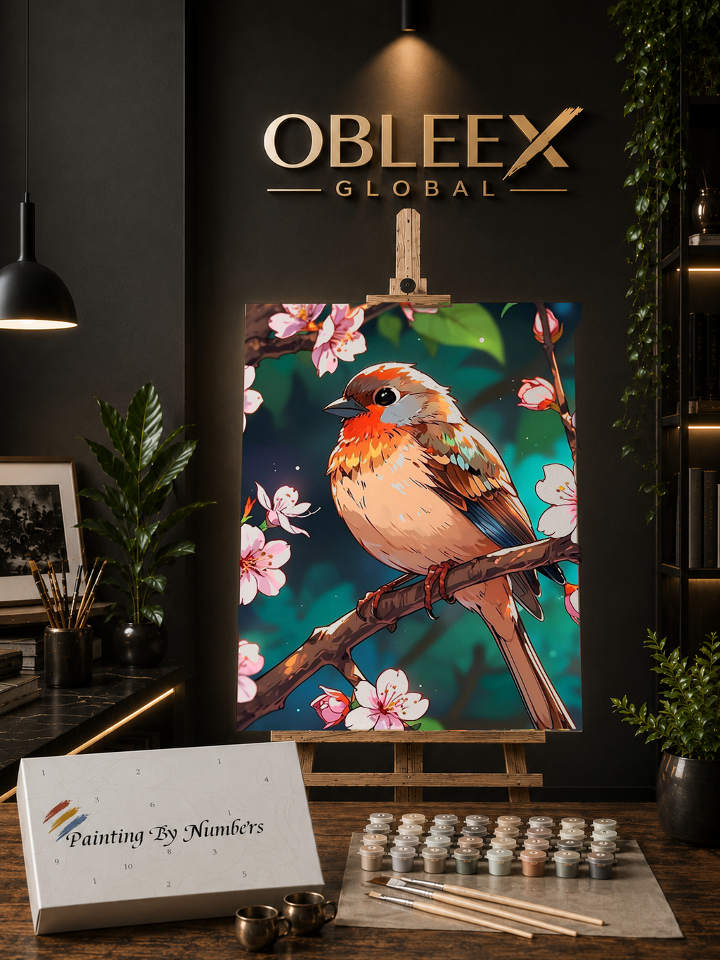 Cherry Songbird - Professional Paint by Numbers Kit by OBLEEX