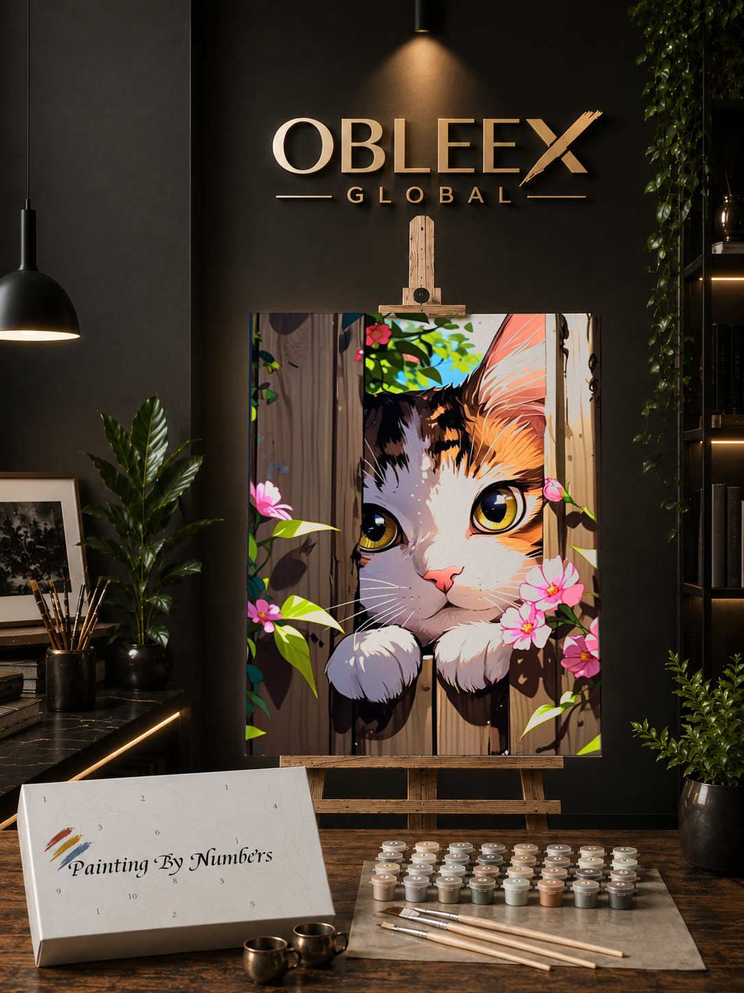 Fence Peek Kitten - Professional Paint by Numbers Kit by OBLEEX