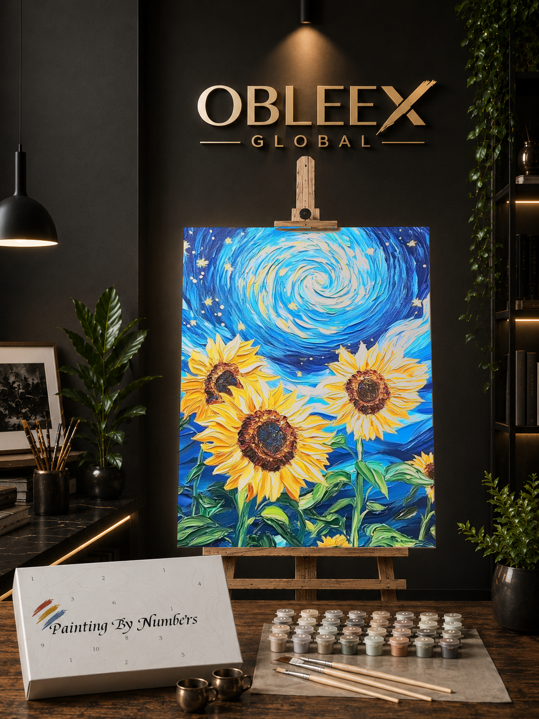 Starlight Sunflowers - Professional Paint by Numbers Kit by OBLEEX